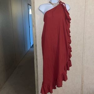 J. Crew Red One-Shoulder Swim Coverup